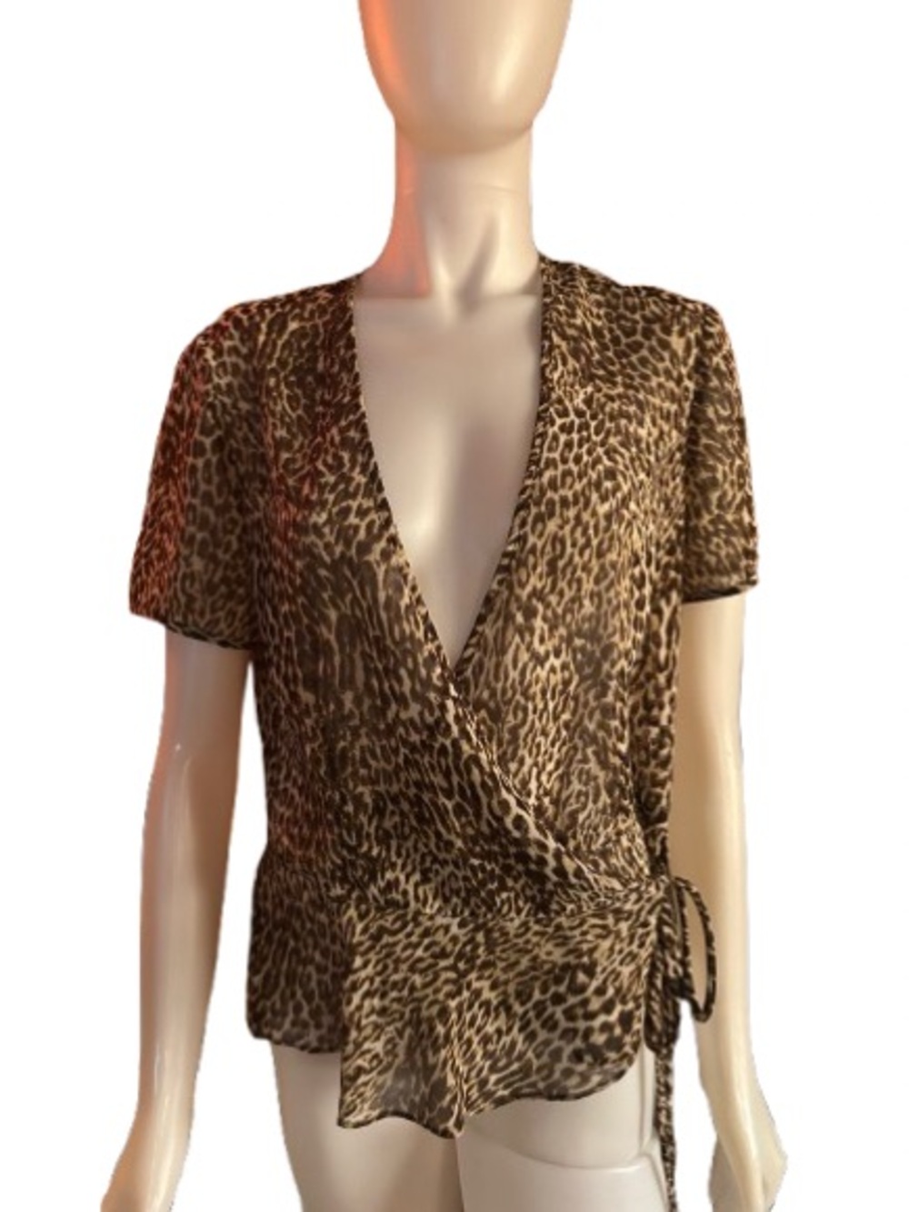 Sheer Leopard Print Wrap Blouse